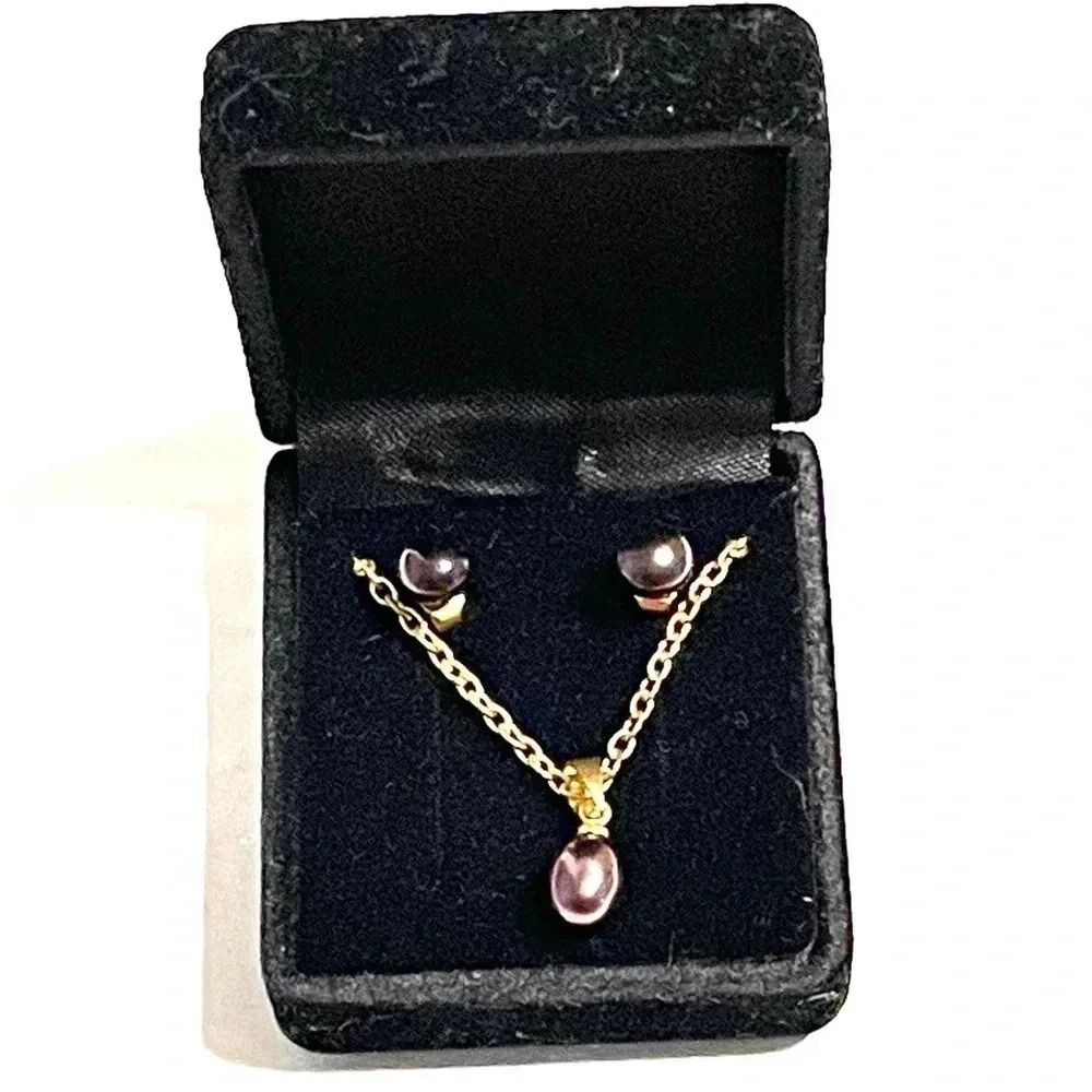 Peacock Freshwater Pearl18K Gold Plated 18" Necklace & Stud Earring Set